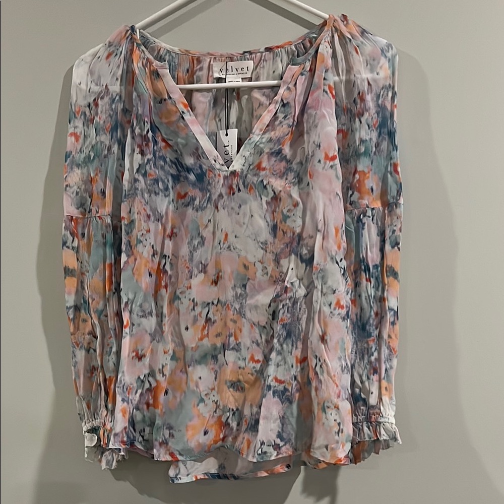 Velvet by Graham & Spencer Relaxed Pleated Blouse in Gray and Purple